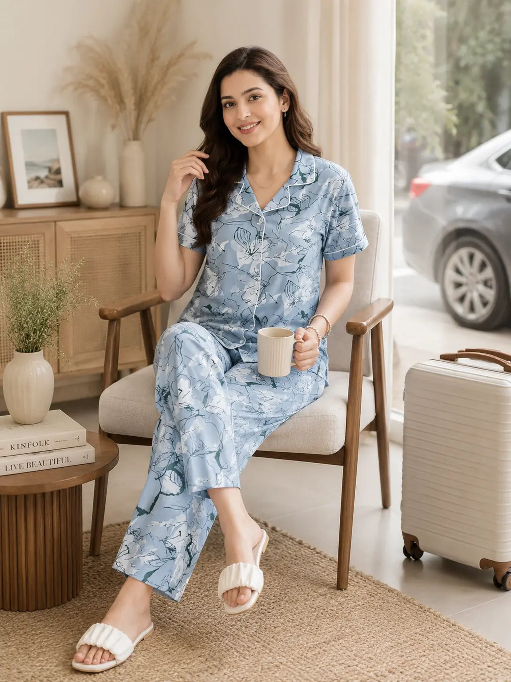 Powder Blue Floral Pyjama Set
