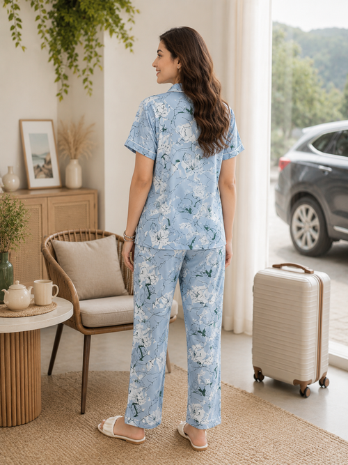 Powder Blue Floral Pyjama Set