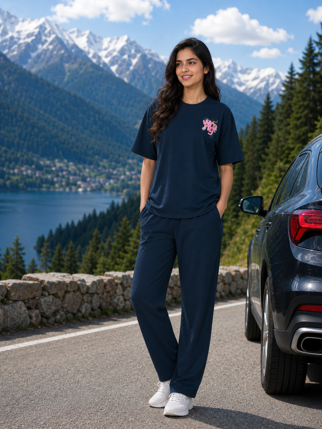 Navy Graphic Slogan Travelwear Set