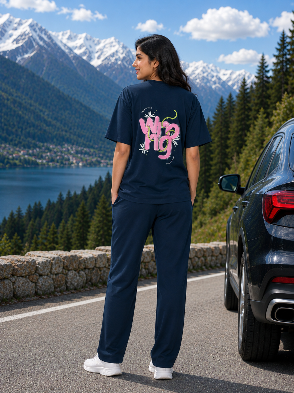 Navy Graphic Slogan Travelwear Set
