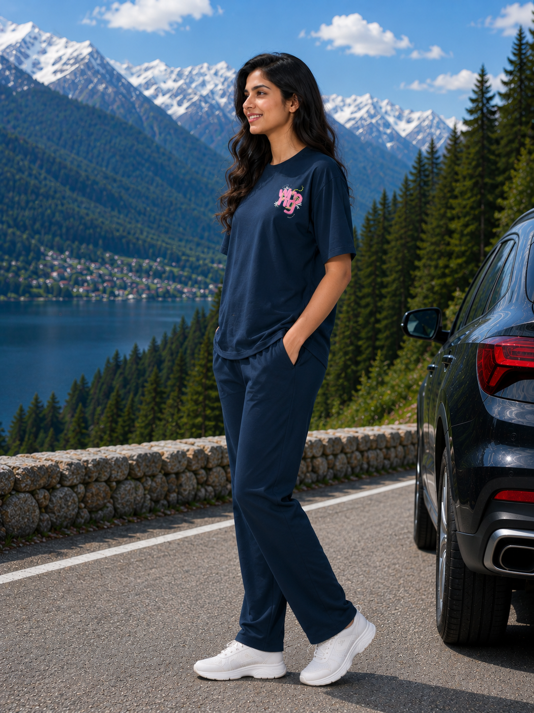 Navy Graphic Slogan Travelwear Set