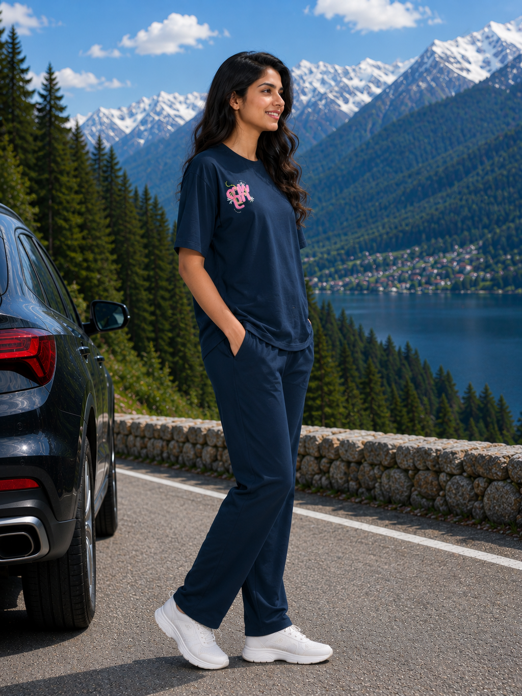 Navy Graphic Slogan Travelwear Set