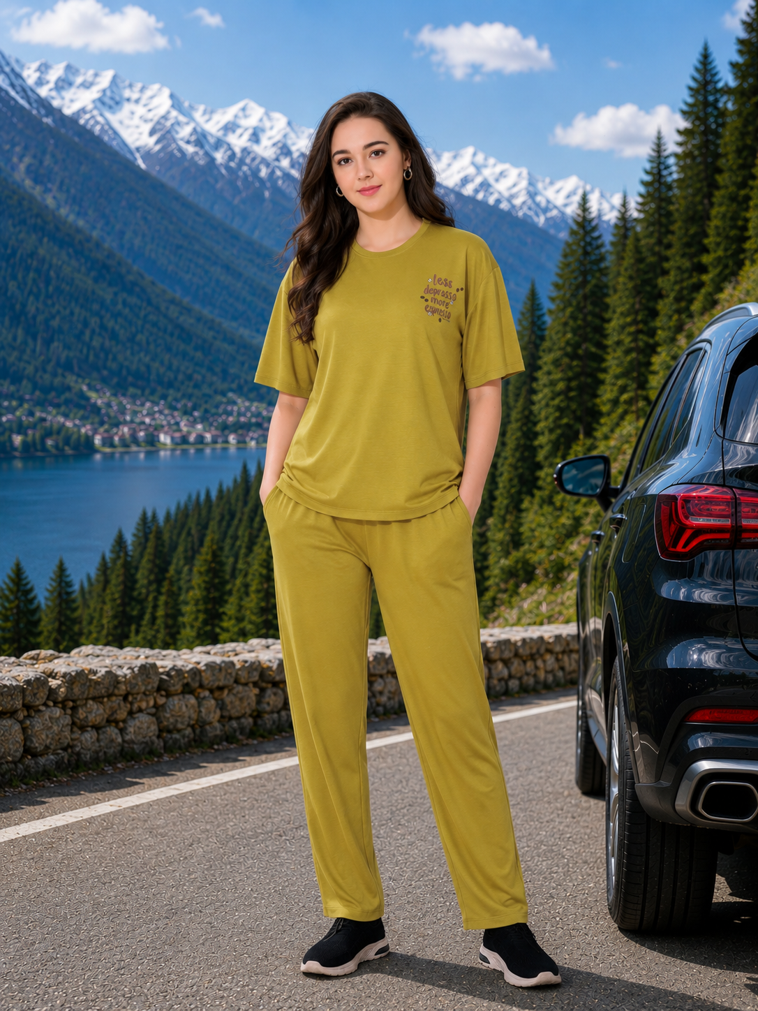 Olive Espresso Slogan Travelwear Set