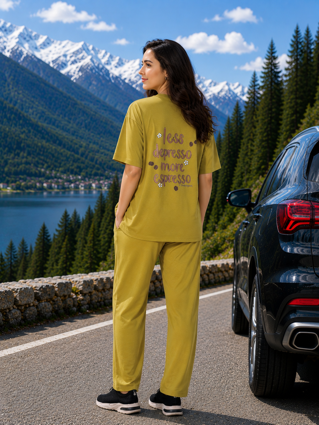 Olive Espresso Slogan Travelwear Set