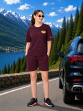 Burgundy Orange Graphic Travelwear Short Set