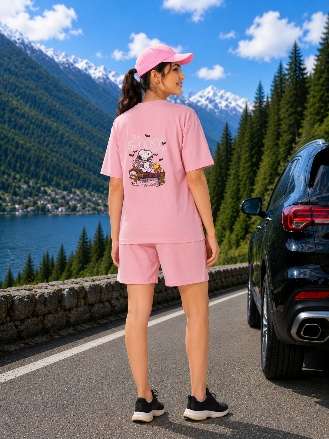 Pink Spooky Graphic Travelwear Short Set