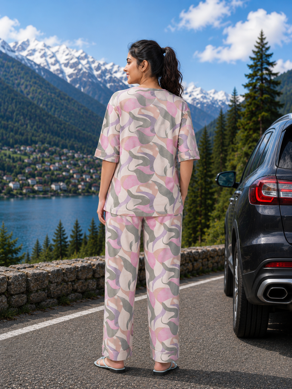 Multicolor Abstract Camo Loungewear Set