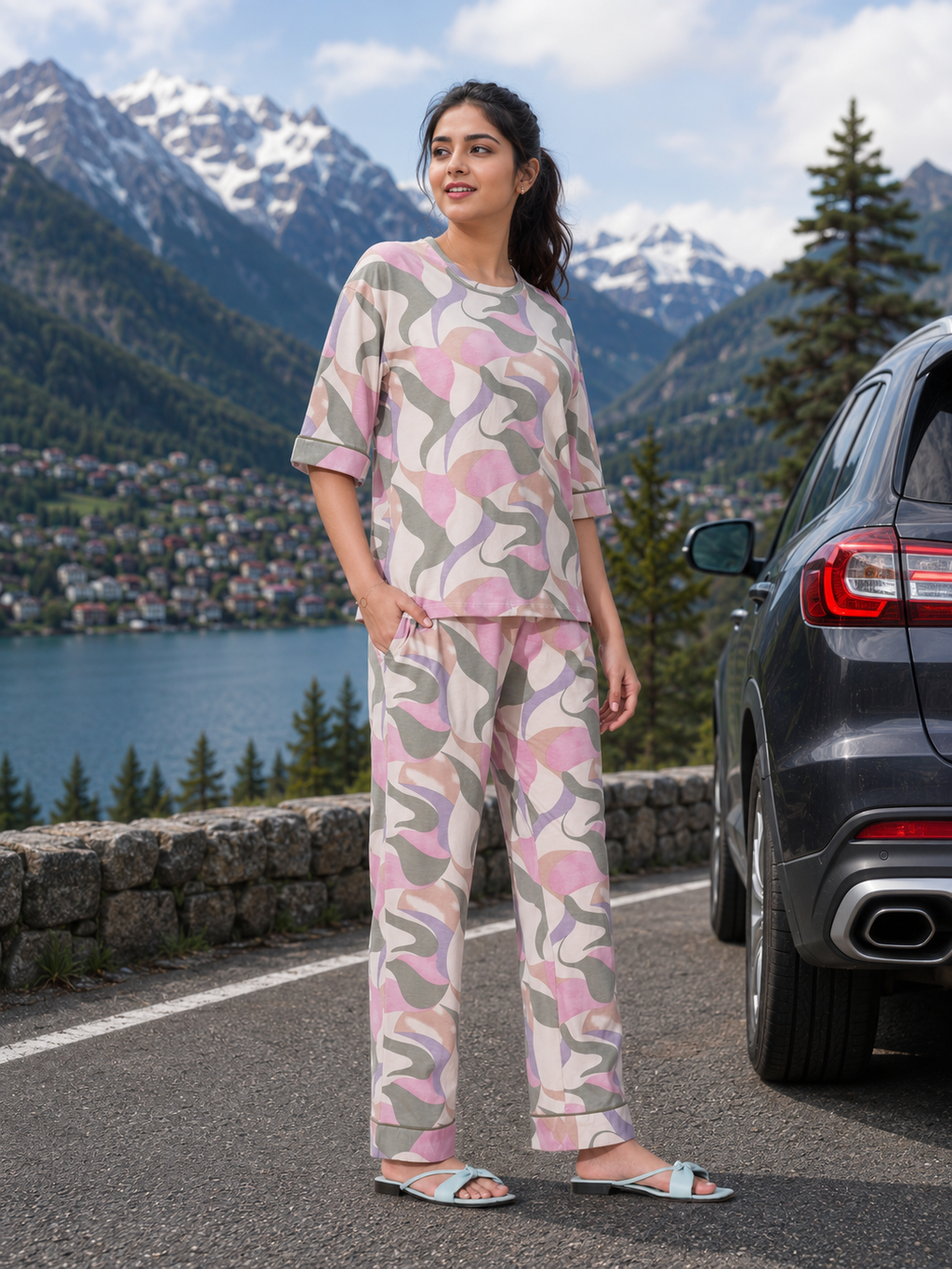 Multicolor Abstract Camo Loungewear Set