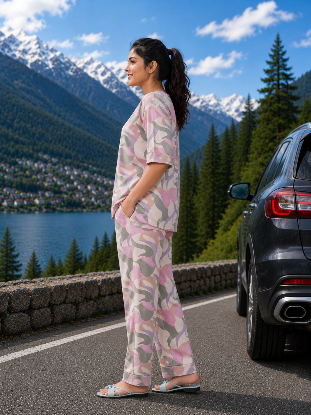 Multicolor Abstract Camo Loungewear Set