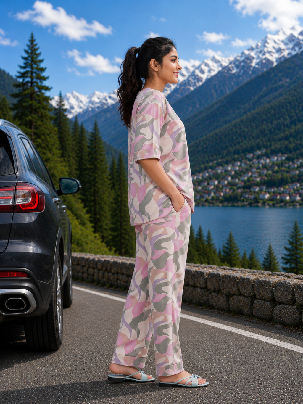 Multicolor Abstract Camo Loungewear Set