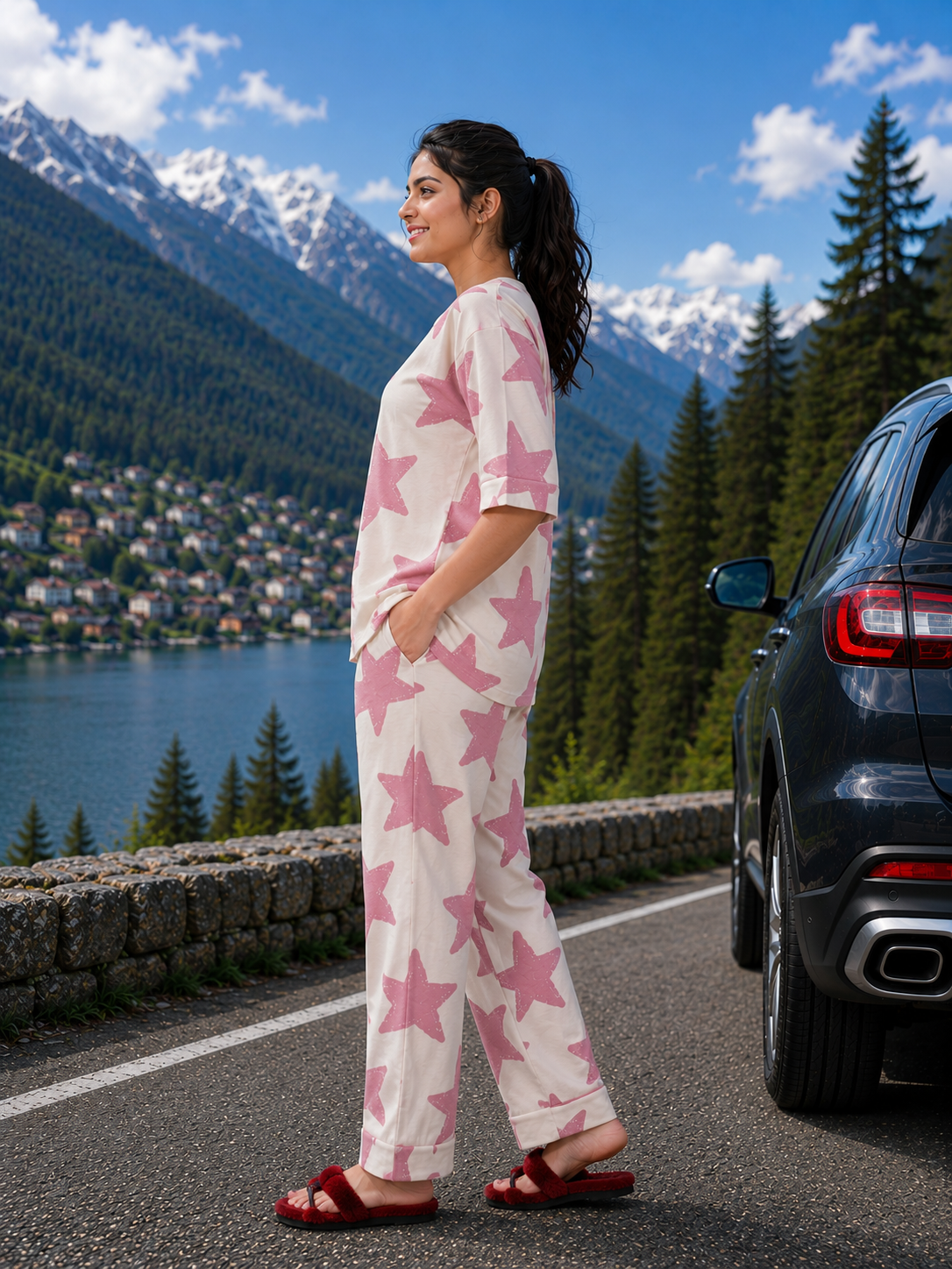 Pink Star Print Loungewear Set