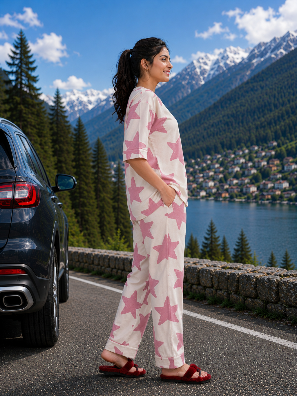 Pink Star Print Loungewear Set