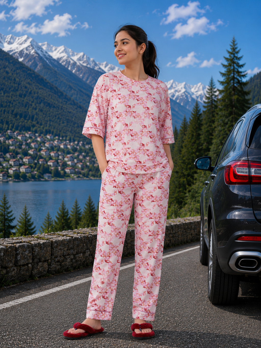 Pink Geometric Floral Loungewear Set