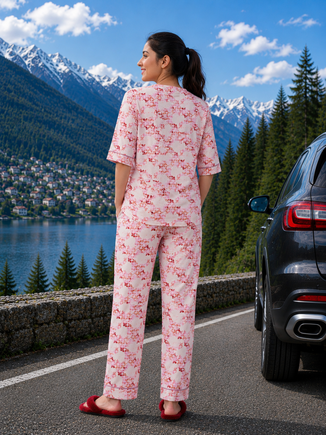 Pink Geometric Floral Loungewear Set