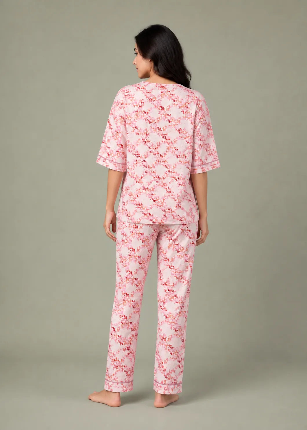 Pink Geometric Floral Loungewear Set