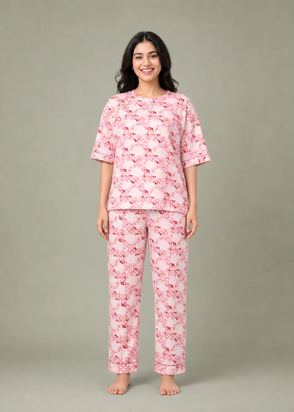 Pink Geometric Floral Loungewear Set