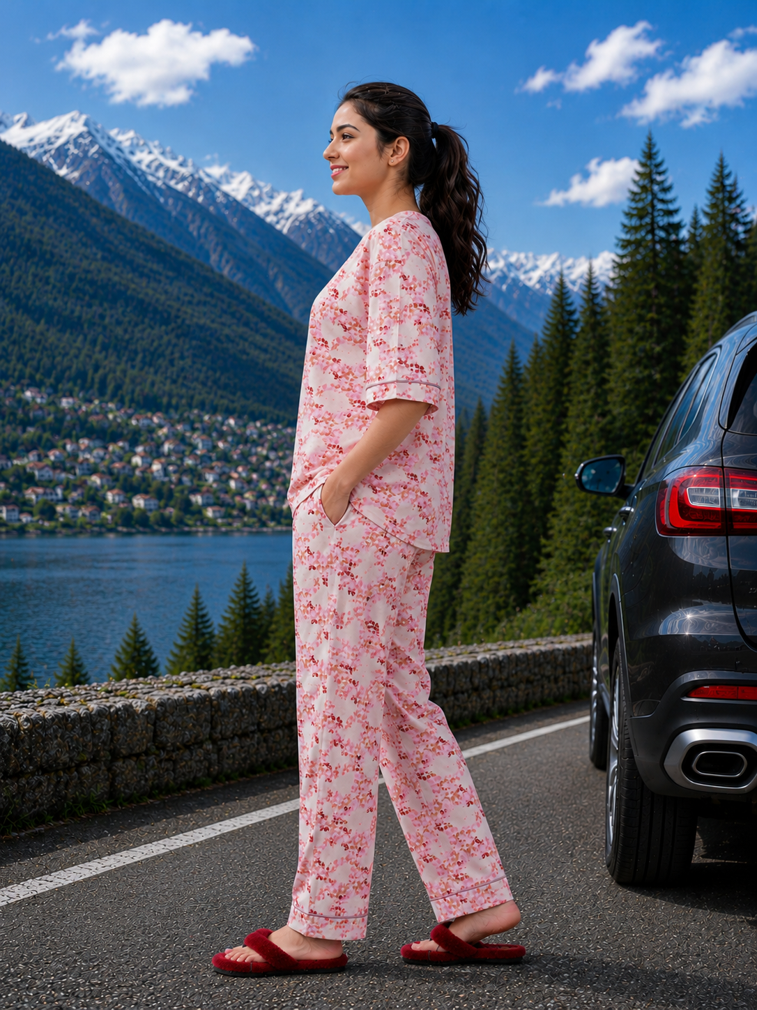 Pink Geometric Floral Loungewear Set