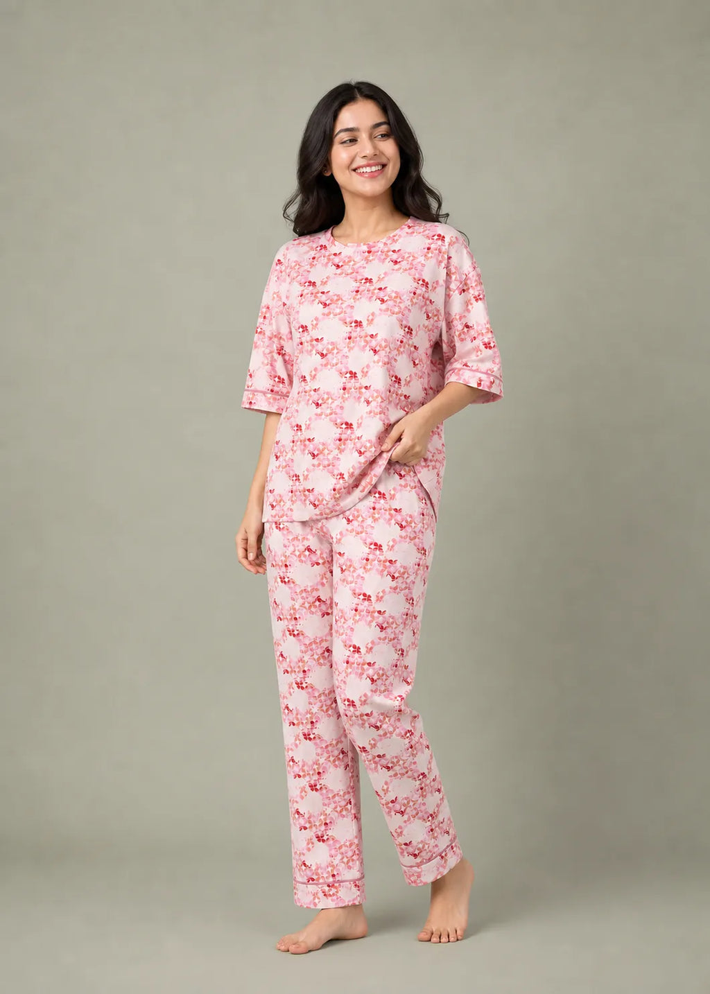 Pink Geometric Floral Loungewear Set