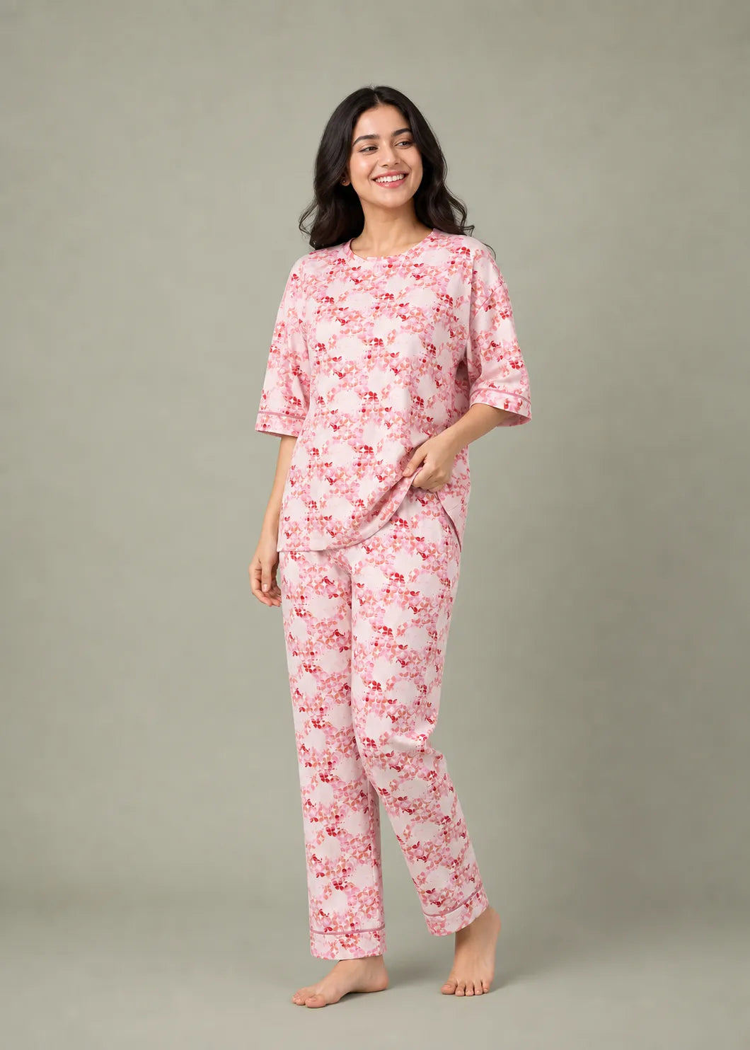 Pink Geometric Floral Loungewear Set