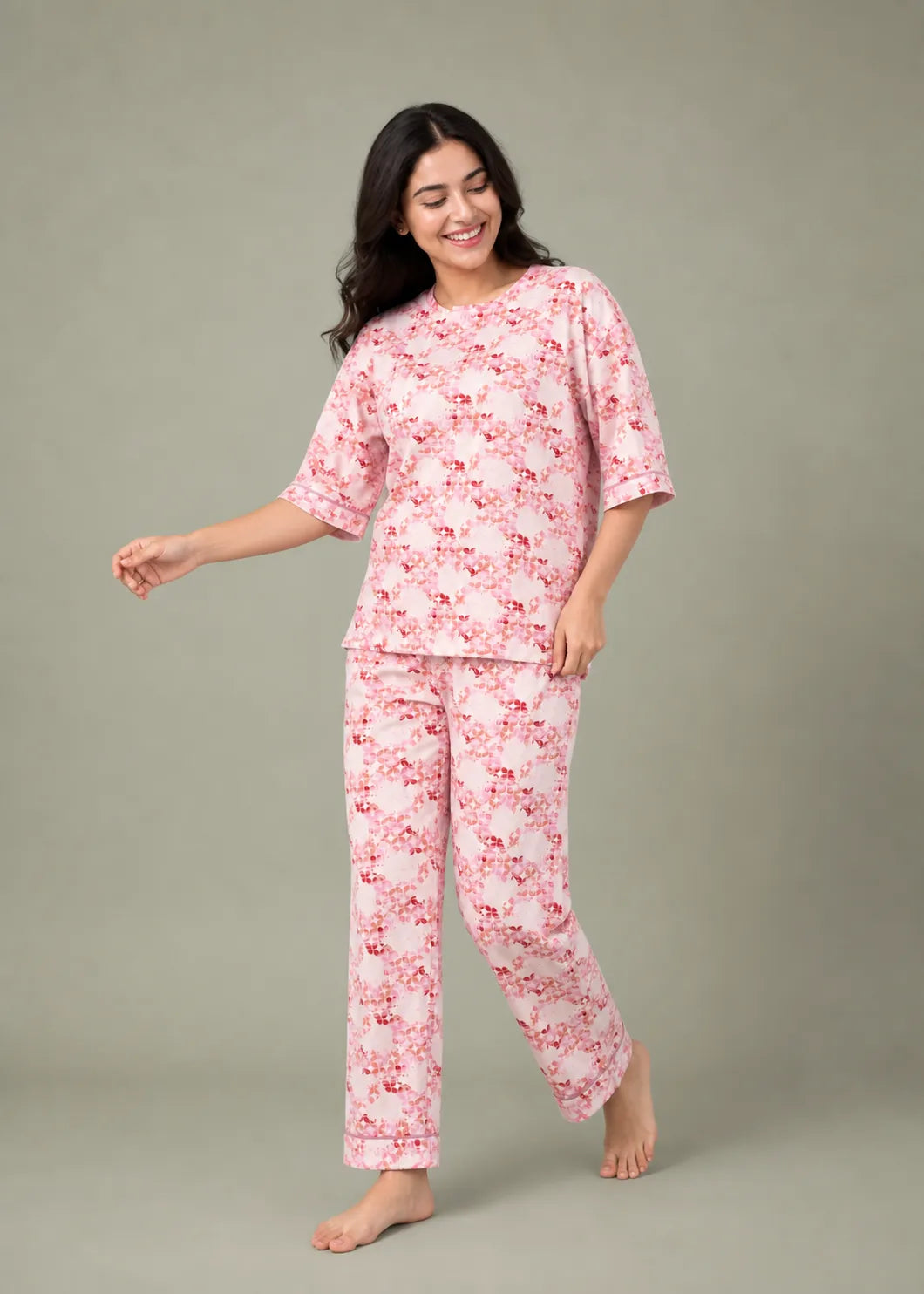 Pink Geometric Floral Loungewear Set