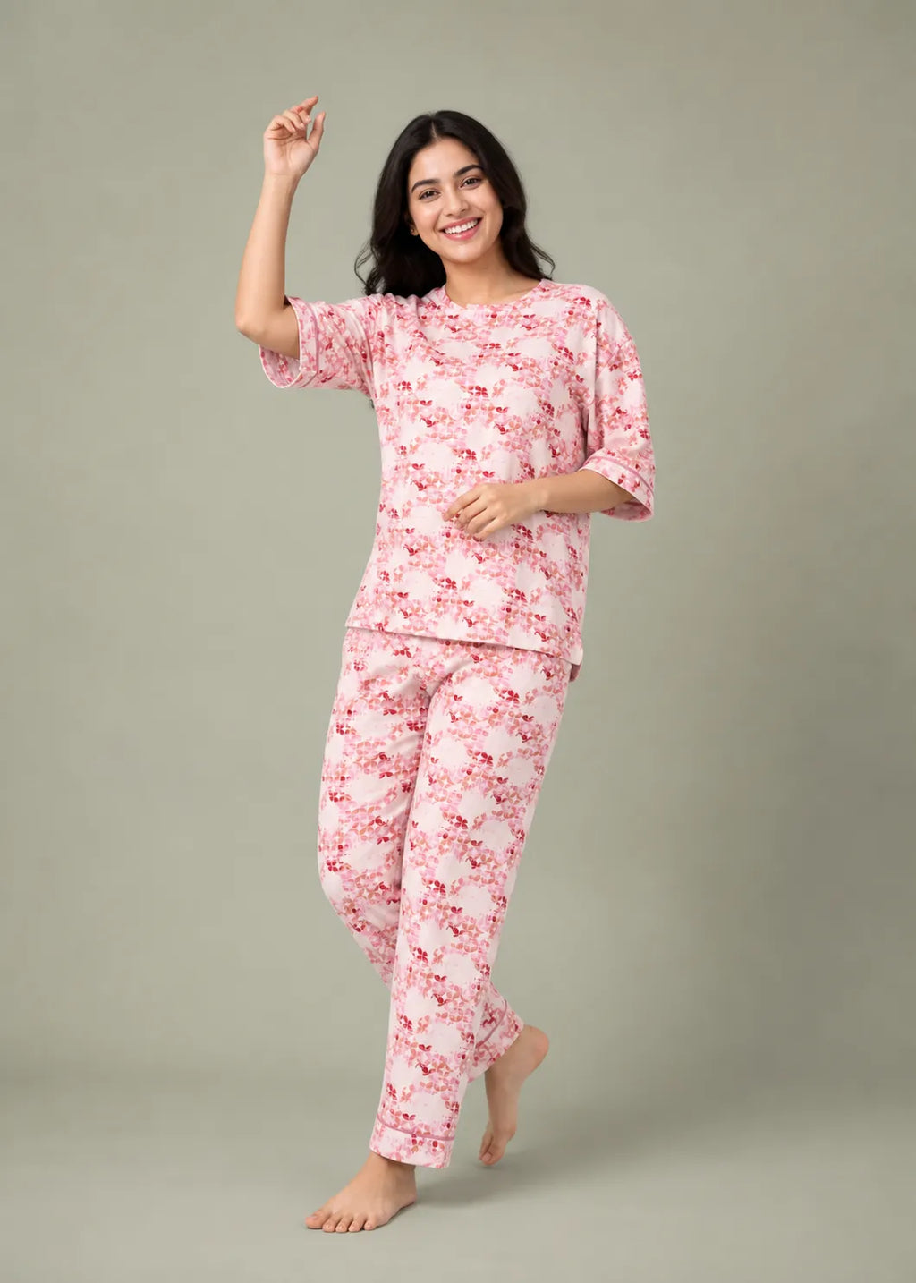 Pink Geometric Floral Loungewear Set