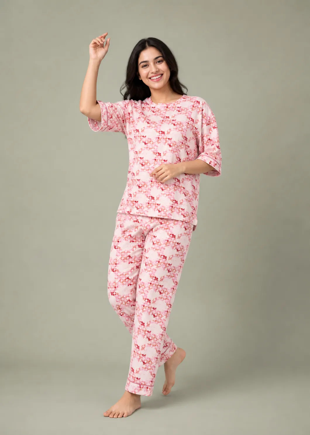 Pink Geometric Floral Loungewear Set
