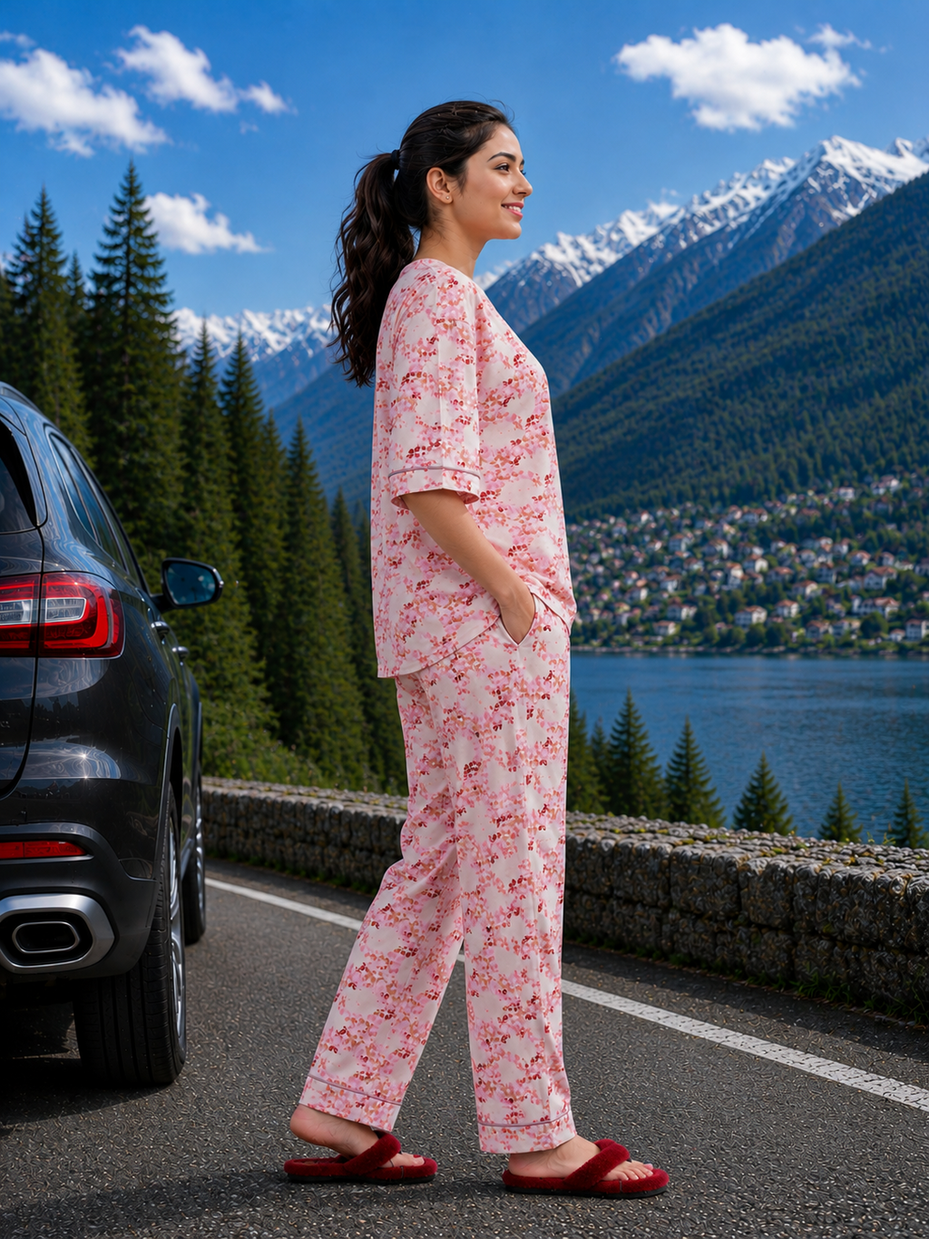 Pink Geometric Floral Loungewear Set