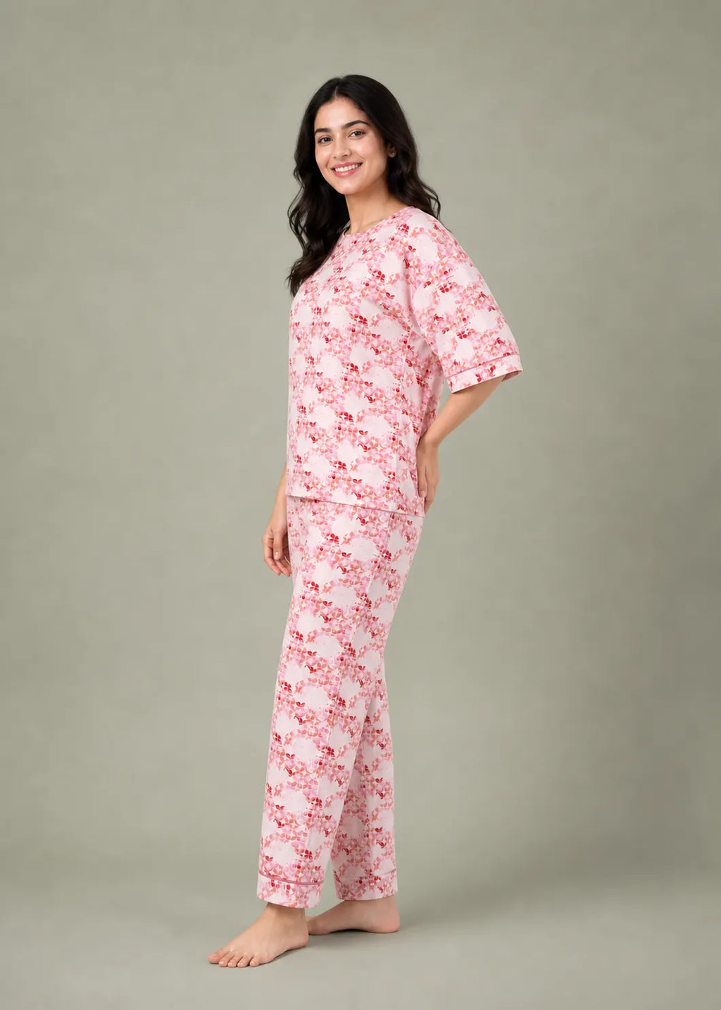 Pink Geometric Floral Loungewear Set