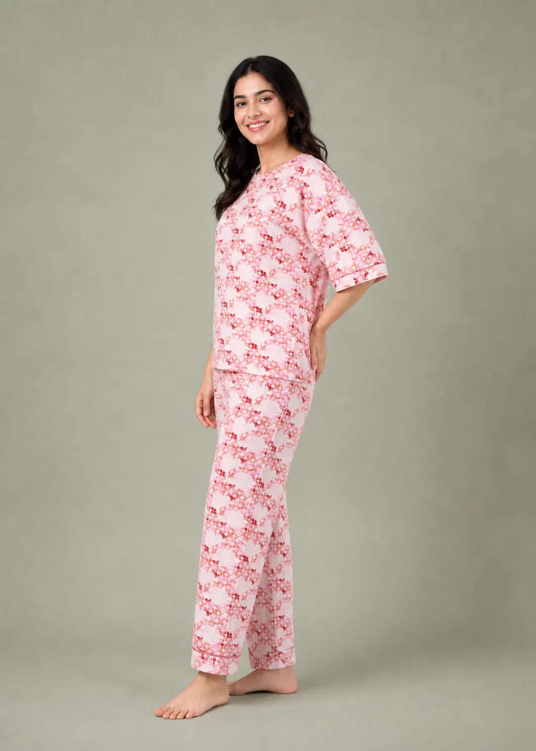 Pink Geometric Floral Loungewear Set