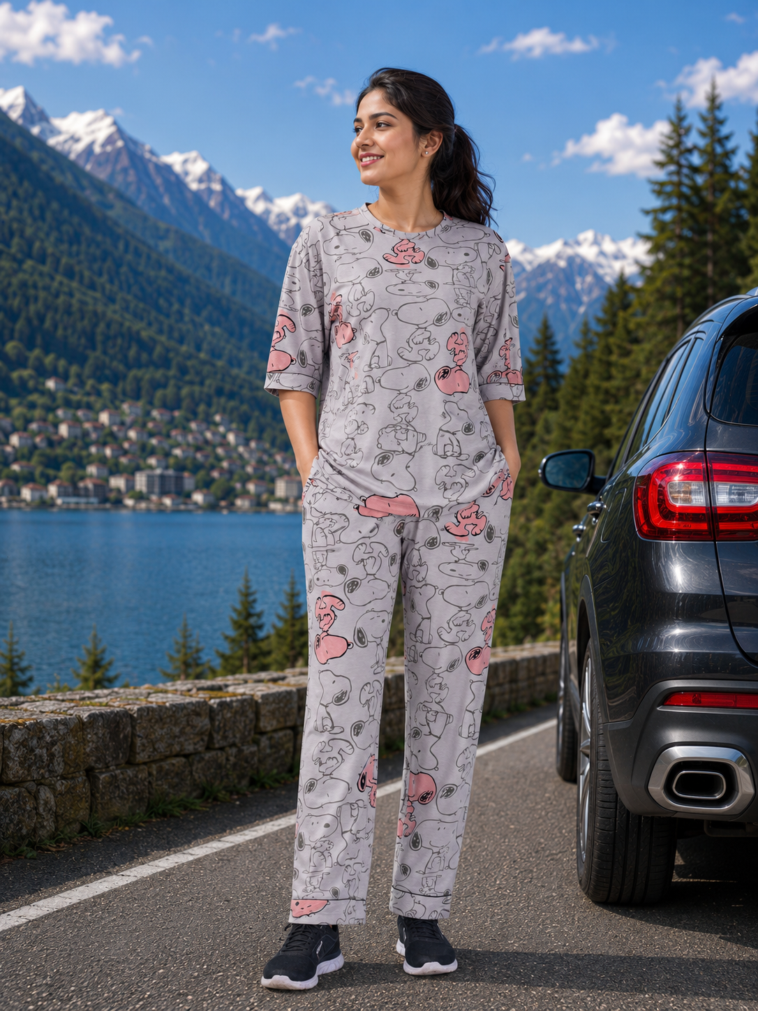 Grey Cartoon Character Loungewear Set