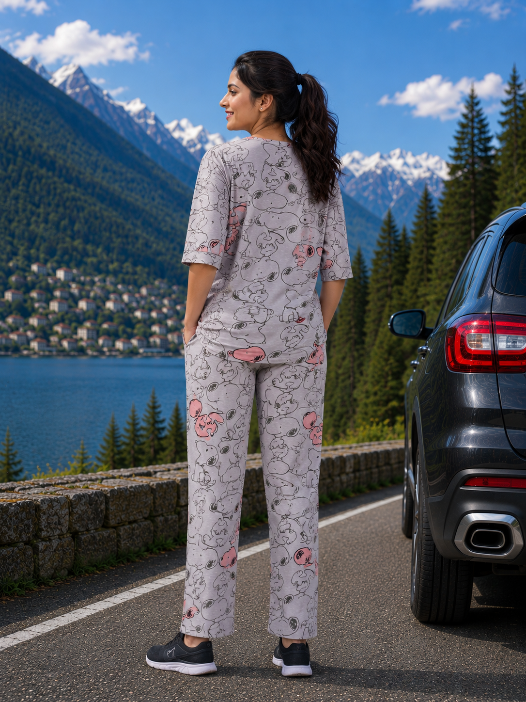 Grey Cartoon Character Loungewear Set