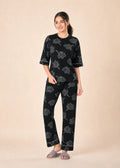 Black Floral Cotton Nightsuit Set