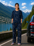 Navy Geometric Cotton Nightsuit Set