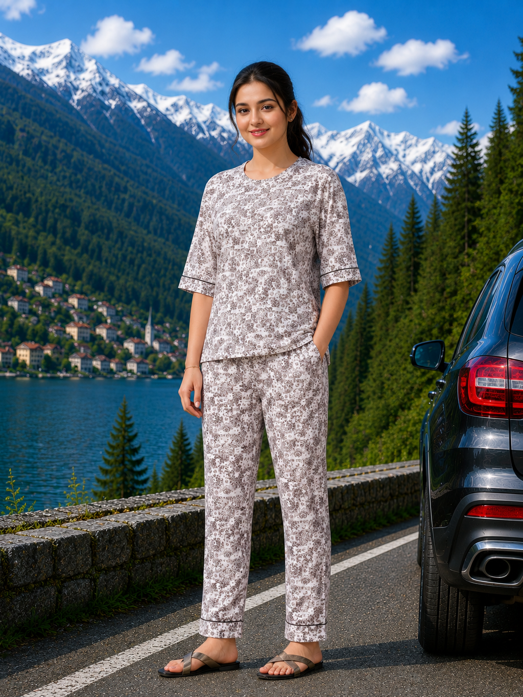 Grey Kalamkari Cotton Nightsuit Set
