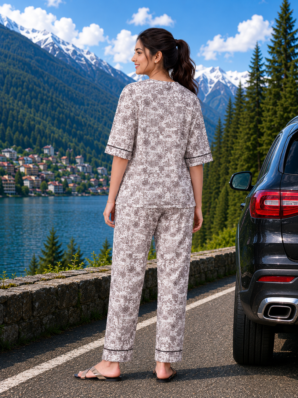 Grey Kalamkari Cotton Nightsuit Set