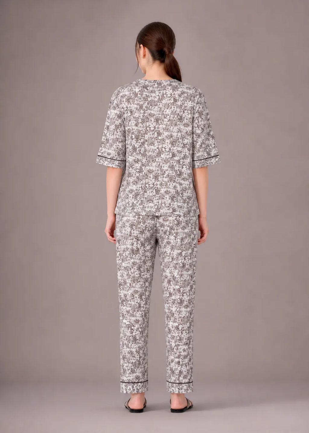 Grey Kalamkari Cotton Nightsuit Set