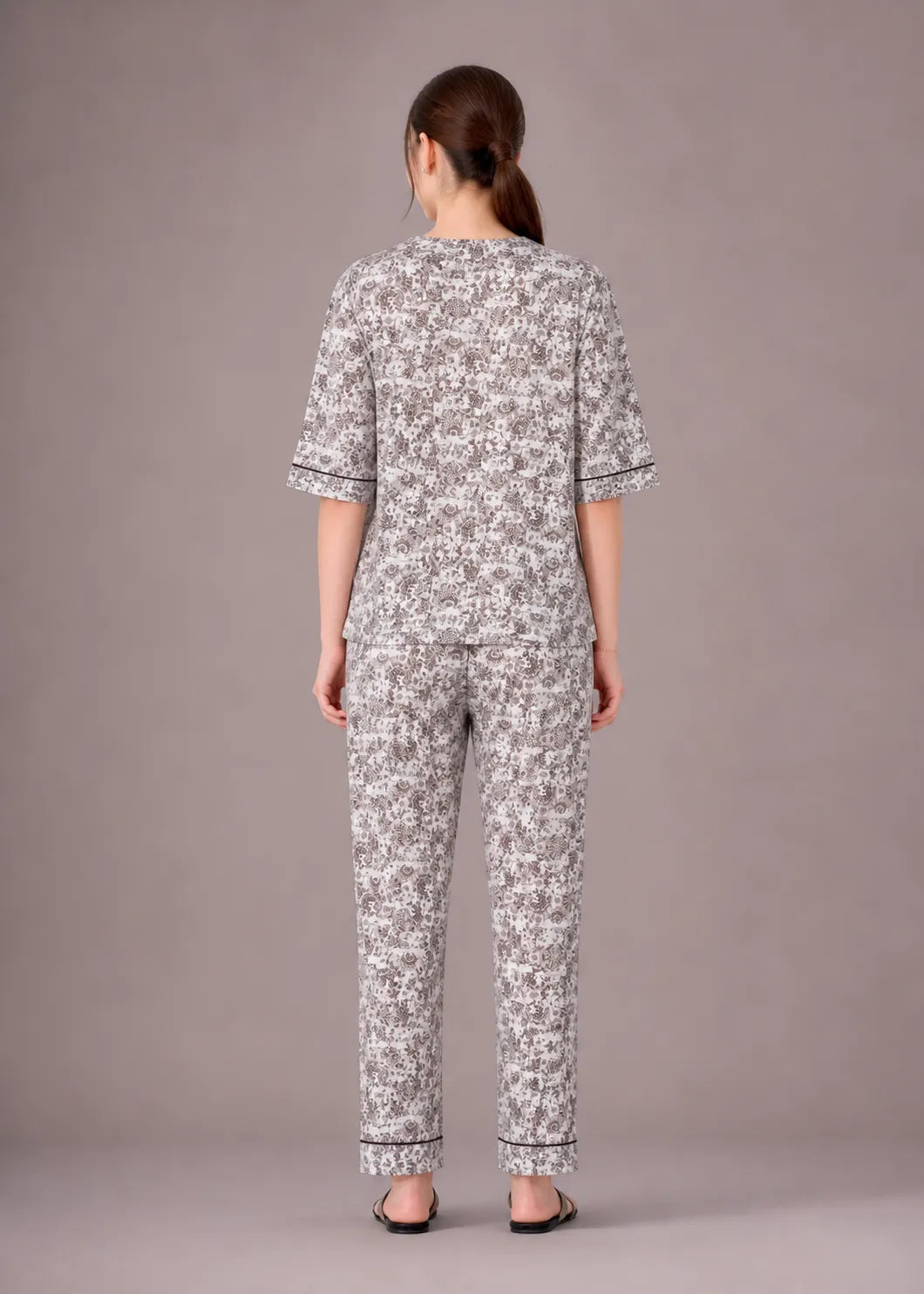 Grey Kalamkari Cotton Nightsuit Set