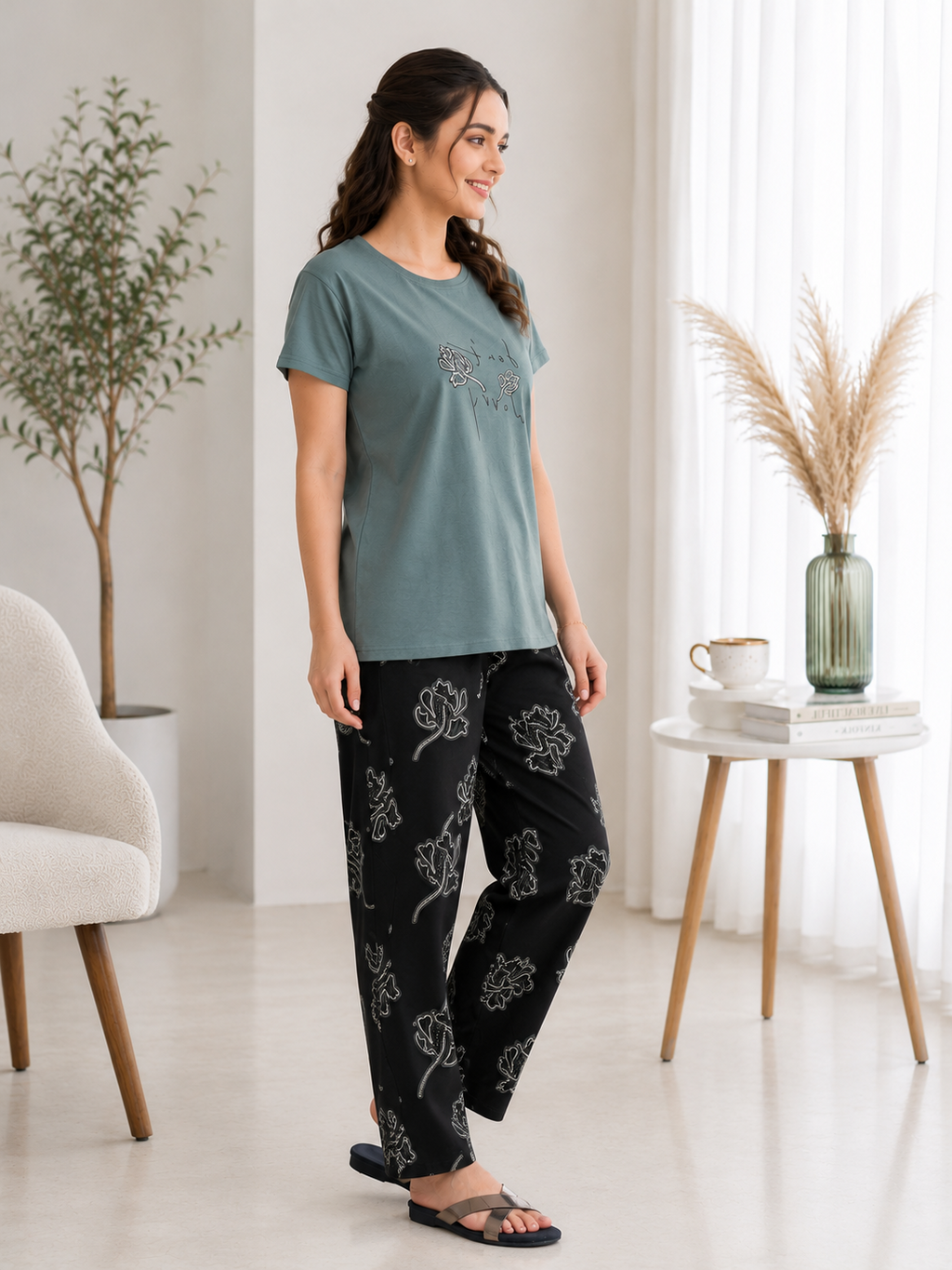 Olive Green Don't Worry Nightsuit Set