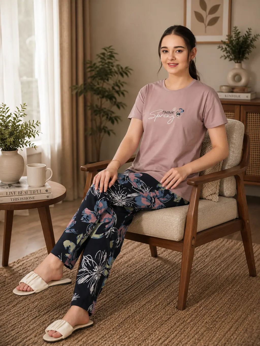 Dusty Pink Think Spring Nightsuit Set
