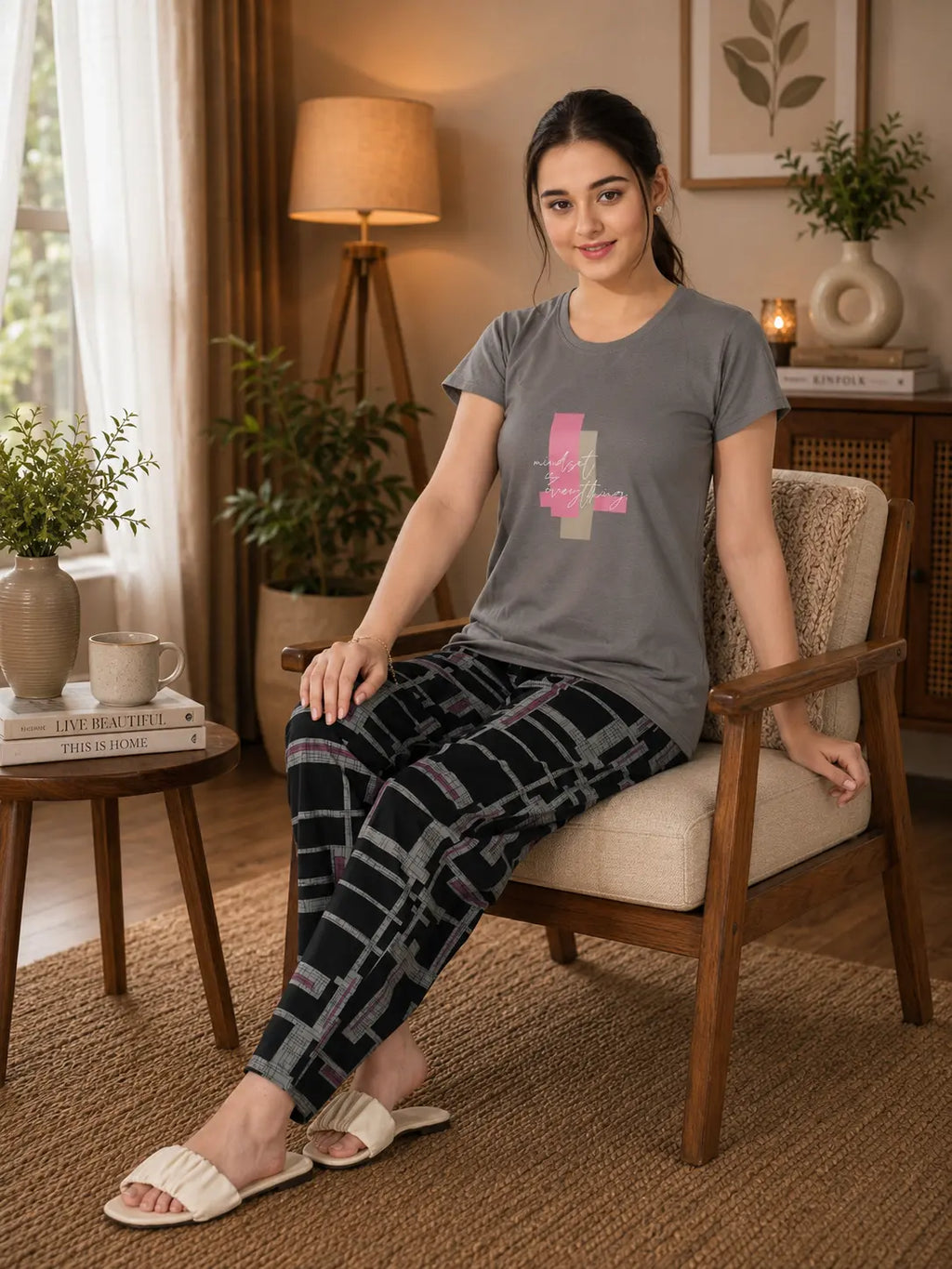Grey Mindset Is Everything Nightsuit Set