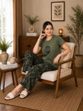 Olive Green Life Is A Wave Nightsuit Set
