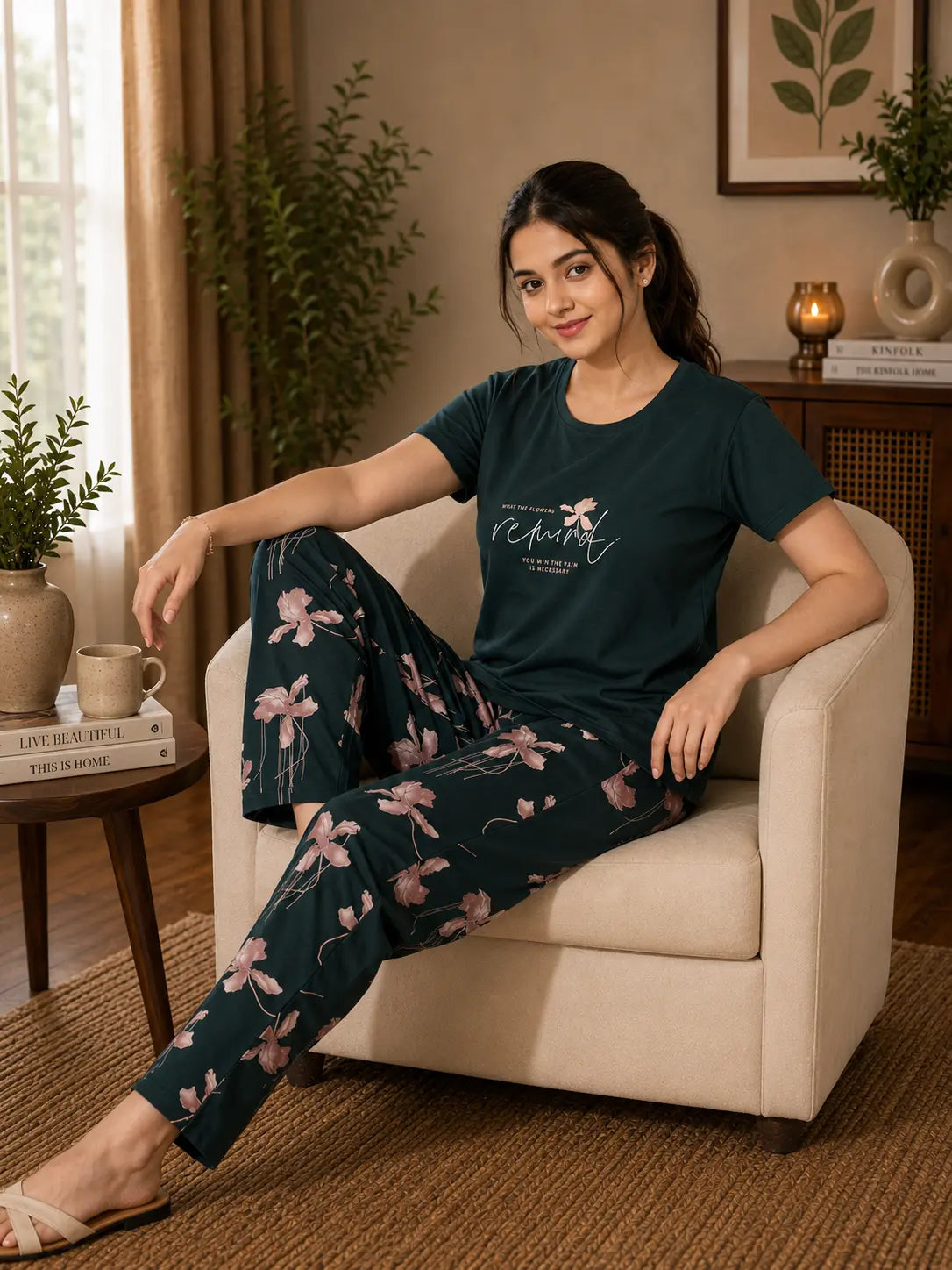 Bottle Green Remind Nightsuit Set