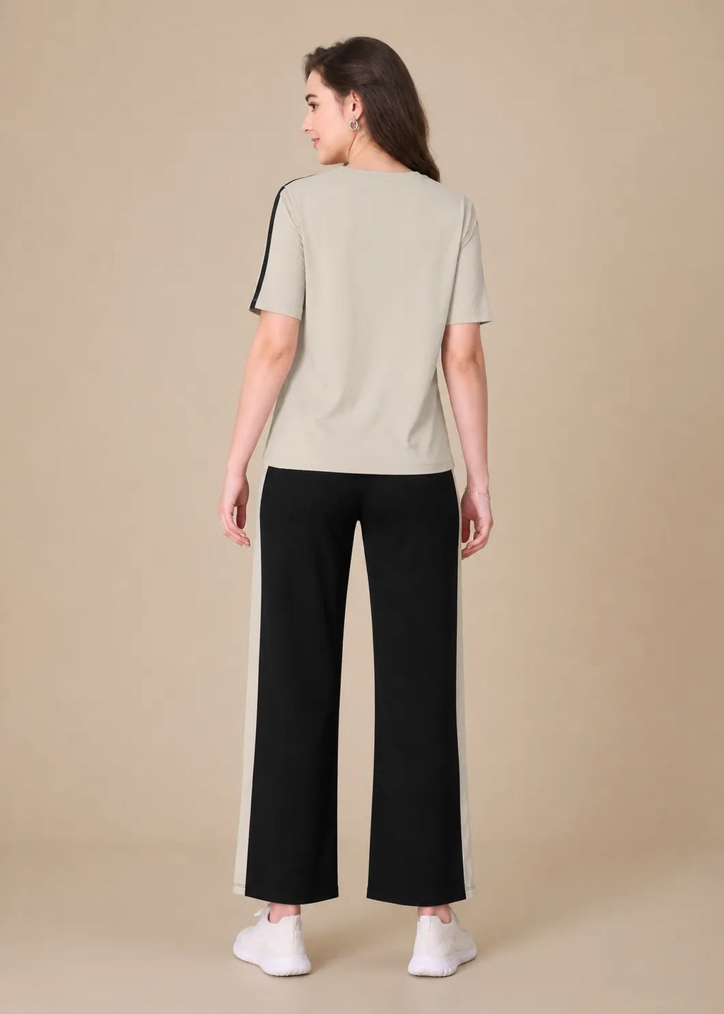 Beige and Black Striped Travelwear Co-ord Set
