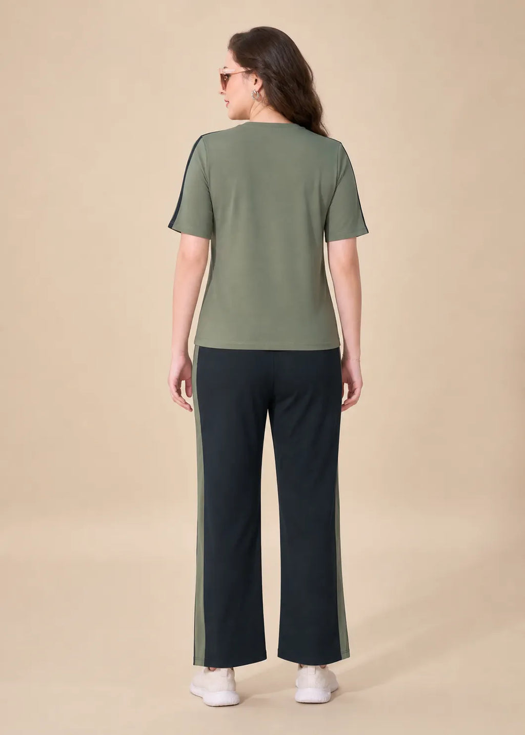 Olive Green and Black Striped Travelwear Co-ord Set