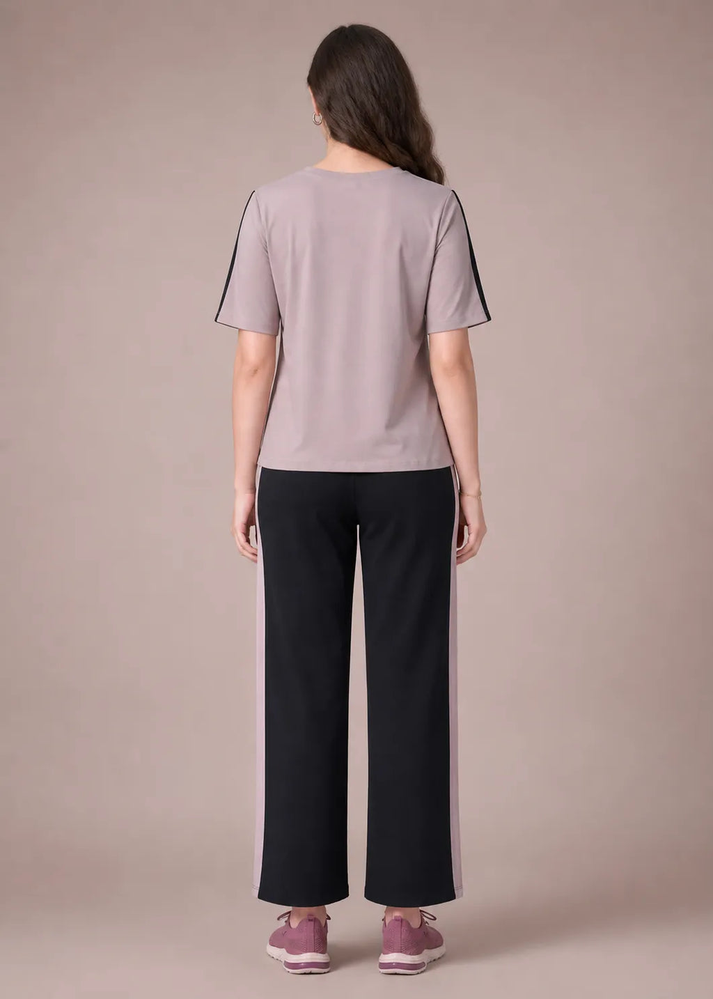 Mauve and Black Striped Travelwear Co-ord Set