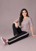 Mauve and Black Striped Travelwear Co-ord Set