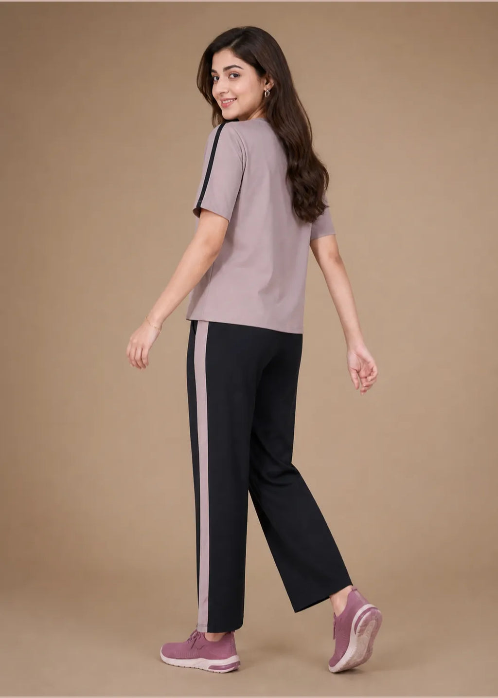 Mauve and Black Striped Travelwear Co-ord Set
