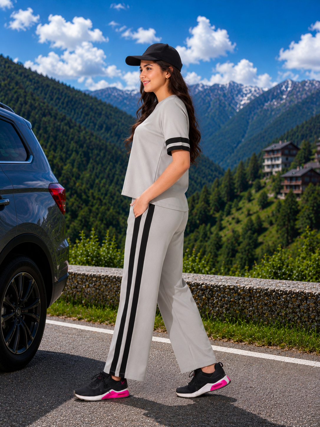 Grey Varsity Stripe Travel Set