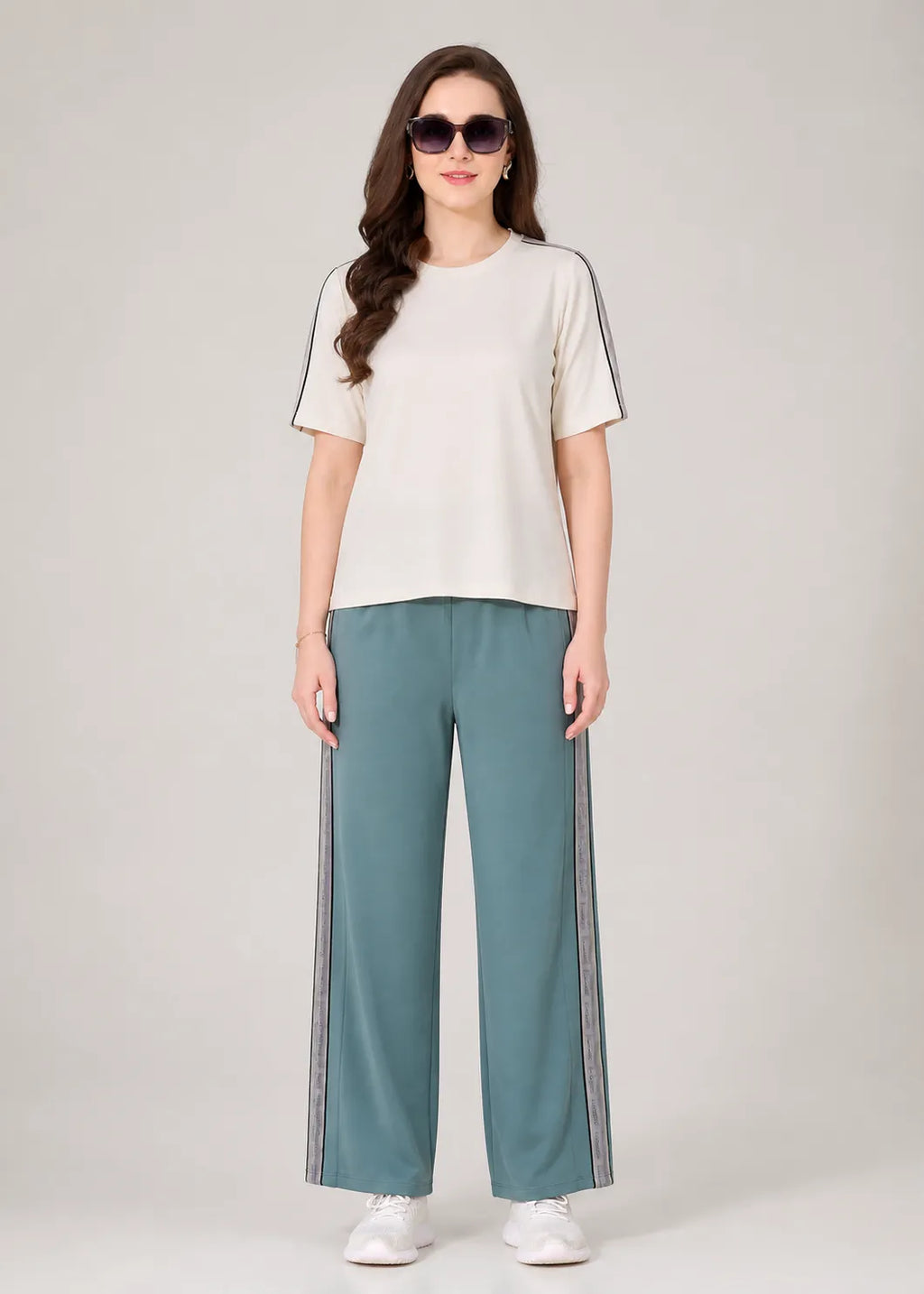 Teal Cream Side Stripe Travel Set