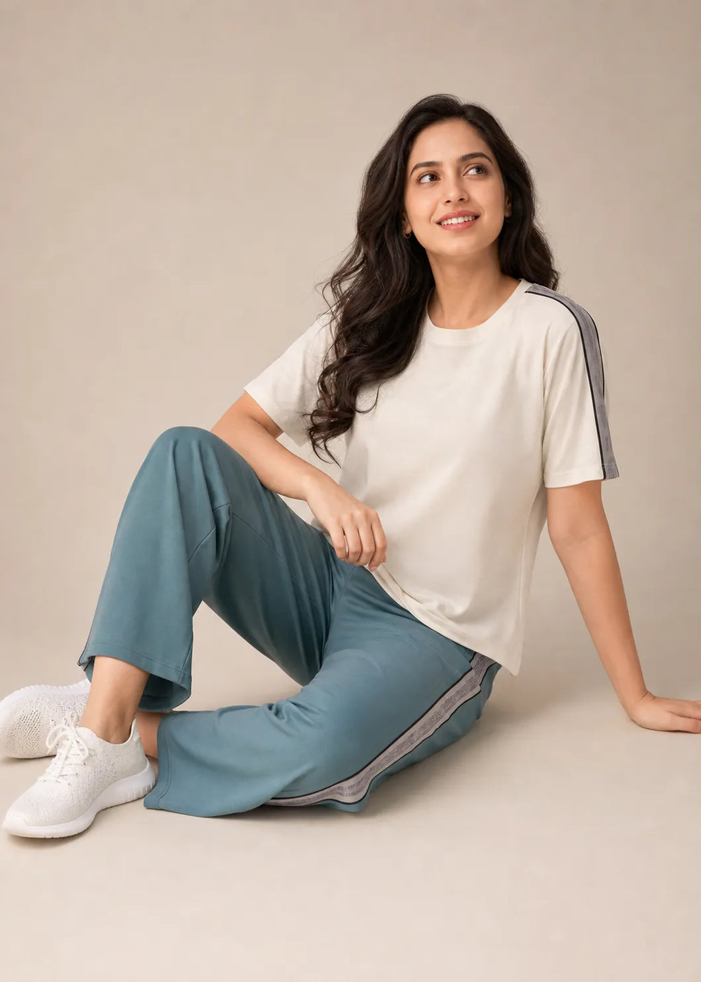 Teal Cream Side Stripe Travel Set